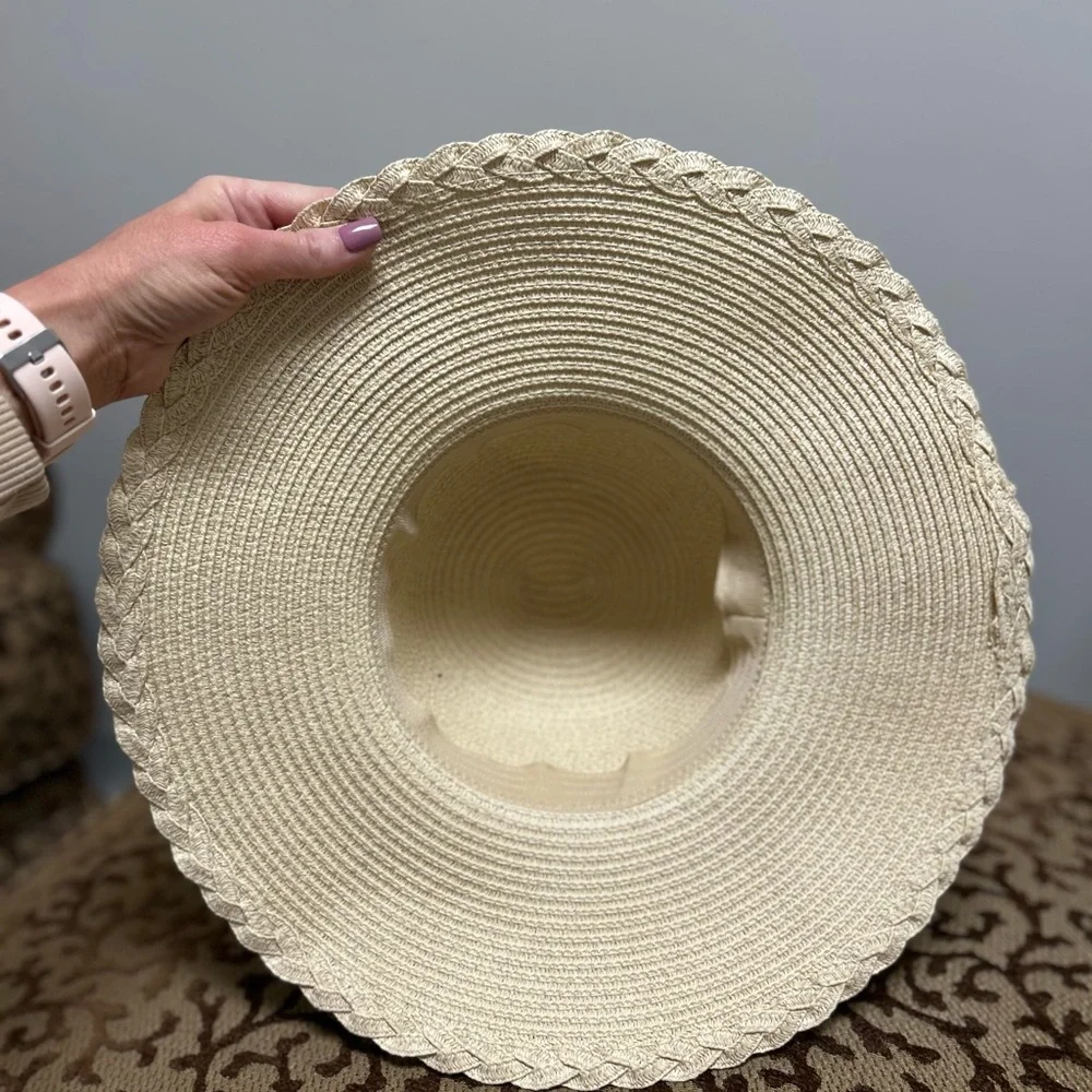 Straw Sun Hat with White Bow - Women's Beach Hat